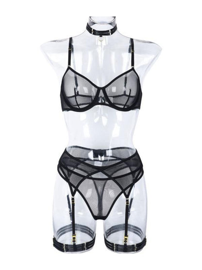 Solid Mesh Ladies Lingerie Set - Lingerie Set - LeStyleParfait