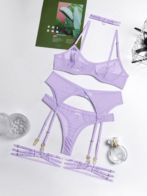 Solid Mesh Ladies Lingerie Set - Lingerie Set - LeStyleParfait