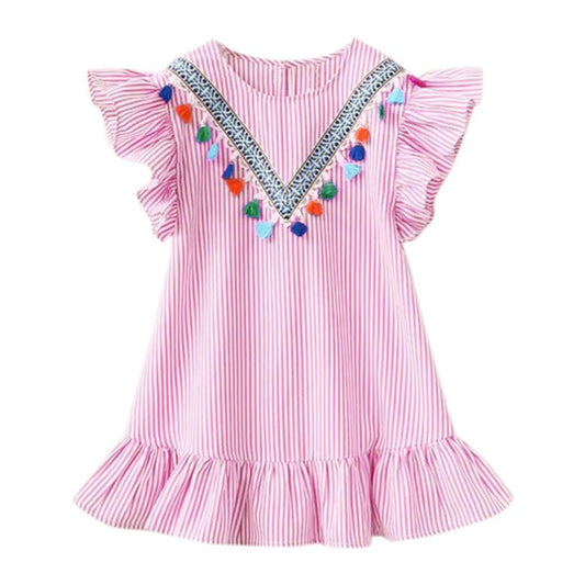 Striped Petal Sleeve Girls Dresses - Girls Dresses - LeStyleParfait