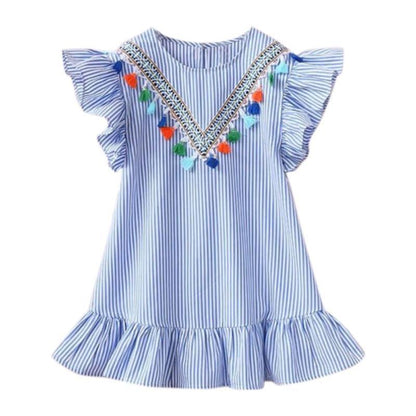 Striped Petal Sleeve Girls Dresses - Girls Dresses - LeStyleParfait