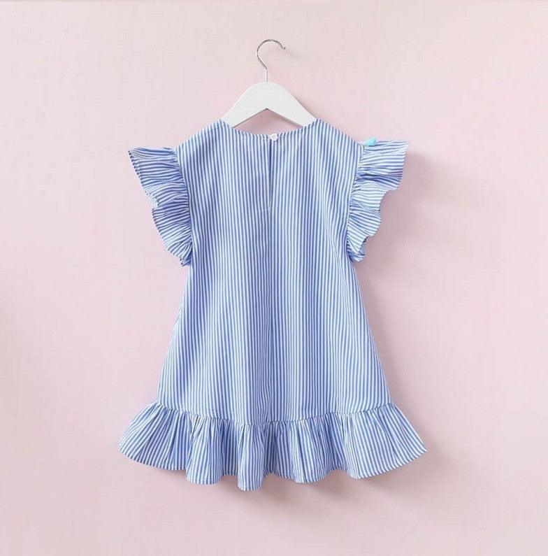 Striped Petal Sleeve Girls Dresses - Girls Dresses - LeStyleParfait