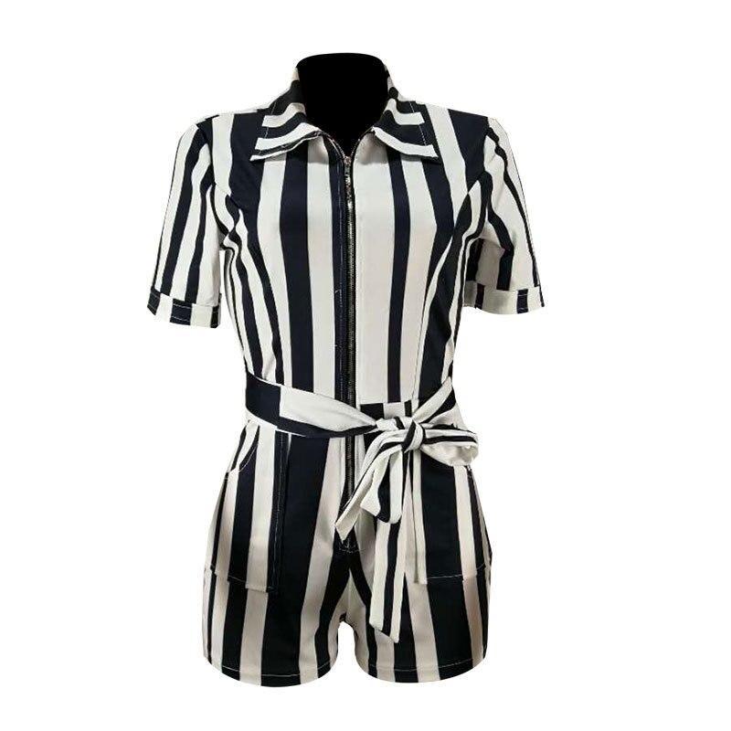 Striped Shorts Women Jumpsuits With Belt - LeStyleParfait Kenya