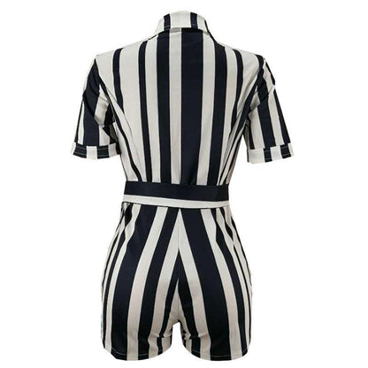 Striped Shorts Women Jumpsuits With Belt - LeStyleParfait Kenya