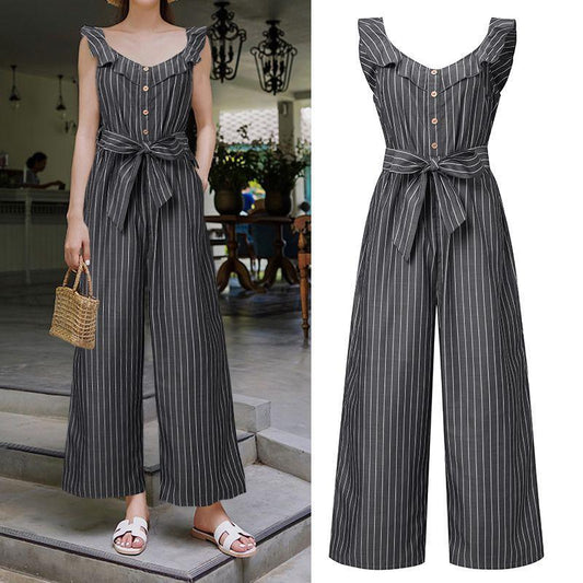 Striped Summer Vintage Jumpsuits For Women - LeStyleParfait Kenya