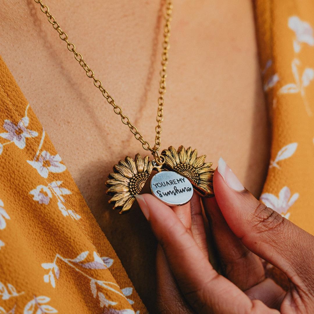Engraved sunflower necklace outlet