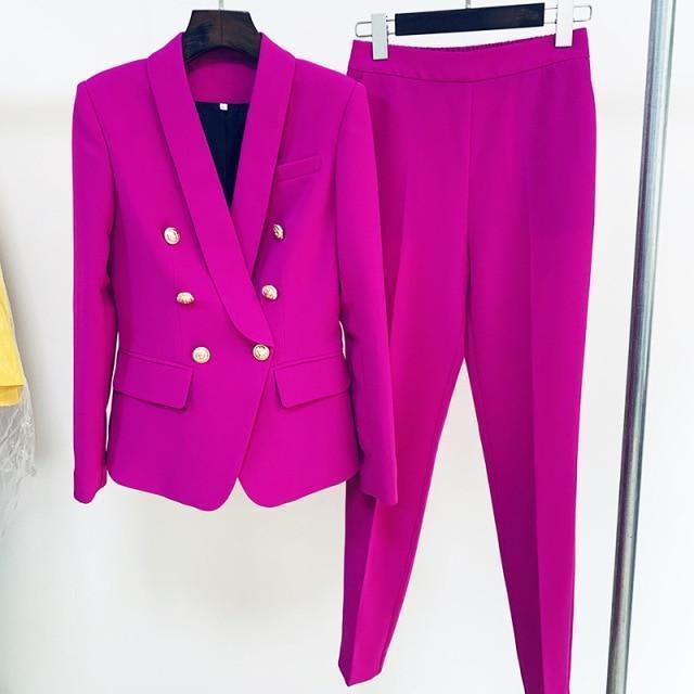 Women Pant Suit - Pink Three Piece Tuxedo Pantsuit - LeStyleParfait