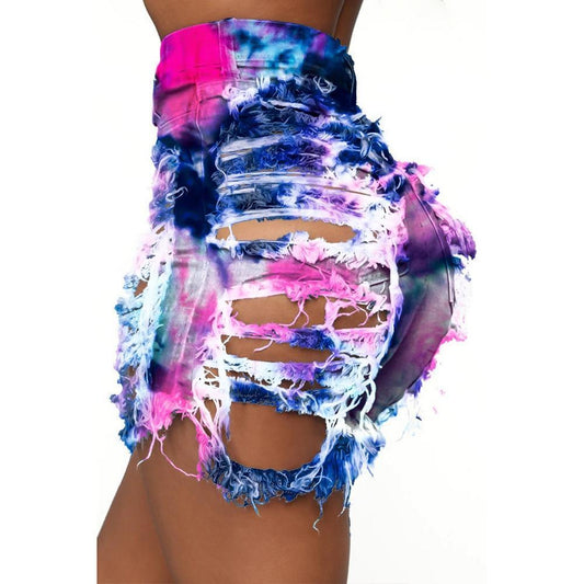 Tie & Dye Ripped Jeans Shorts - Shorts - LeStyleParfait Kenya