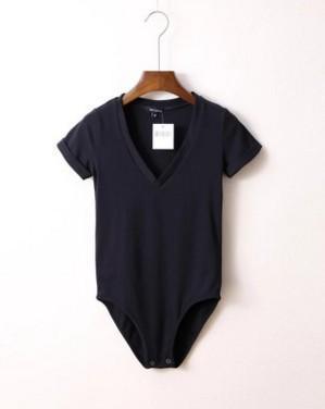 V-Neck Bodysuit Women Jumpsuit Short Sleeved - LeStyleParfait Kenya