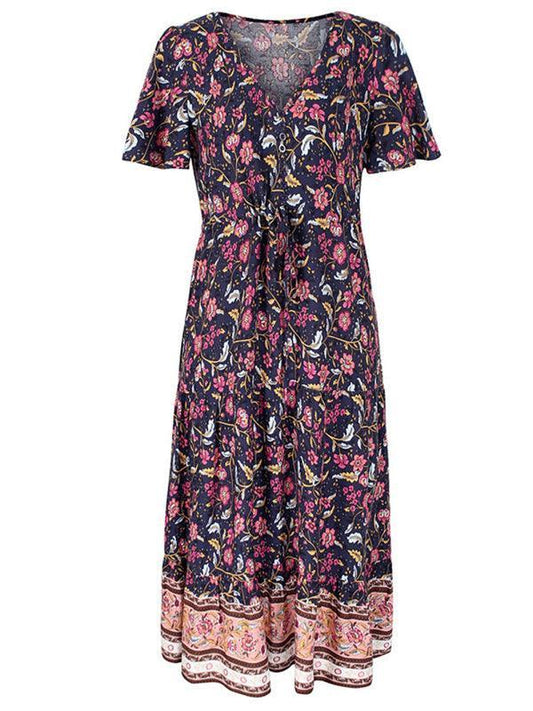 V-Neck Floral Maxi Day Dress - Maxi Dress - LeStyleParfait