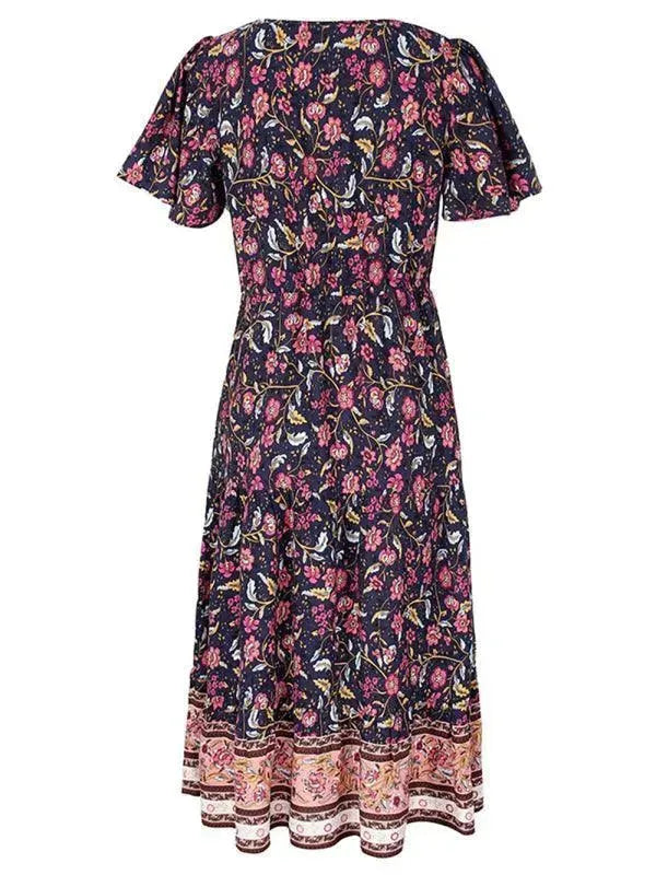 V Neck Floral Maxi Daydress-LeStyleParfait