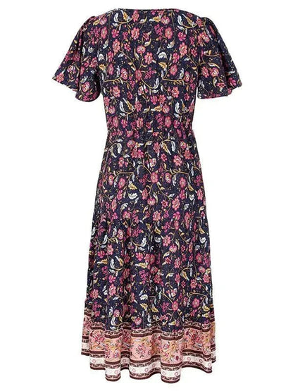 V Neck Floral Maxi Daydress-LeStyleParfait