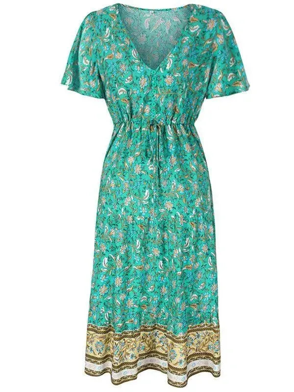 V Neck Floral Maxi Daydress-LeStyleParfait