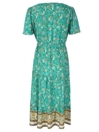 V Neck Floral Maxi Daydress-LeStyleParfait