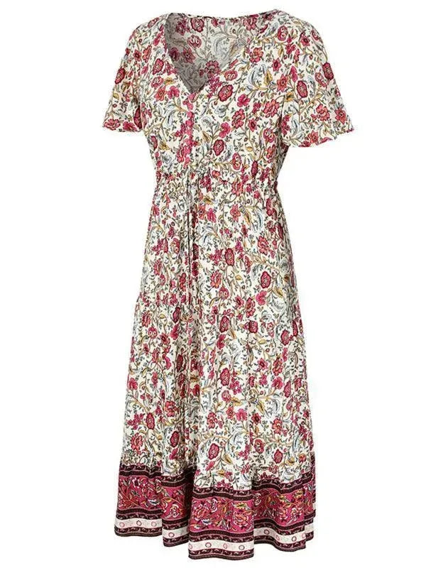 V Neck Floral Maxi Daydress - Maxi Dress - LeStyleParfait