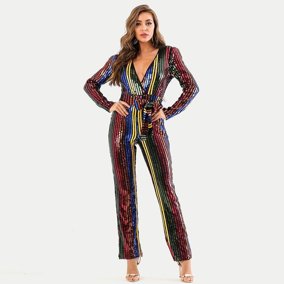 V-Neck Sequins Party Jumpsuits For Women - LeStyleParfait Kenya