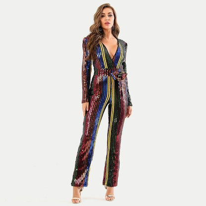 V-Neck Sequins Party Jumpsuits For Women - LeStyleParfait Kenya