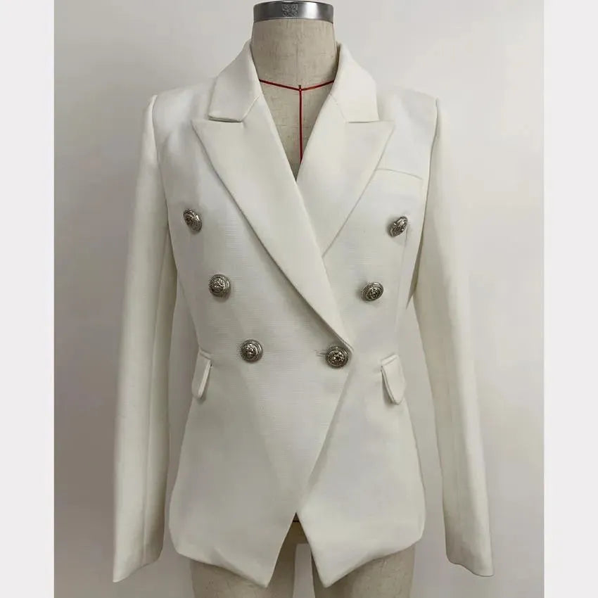 White Party Blazer Women - Casual - Plain-Solid - Double-Breasted Blazer - LeStyleParfait