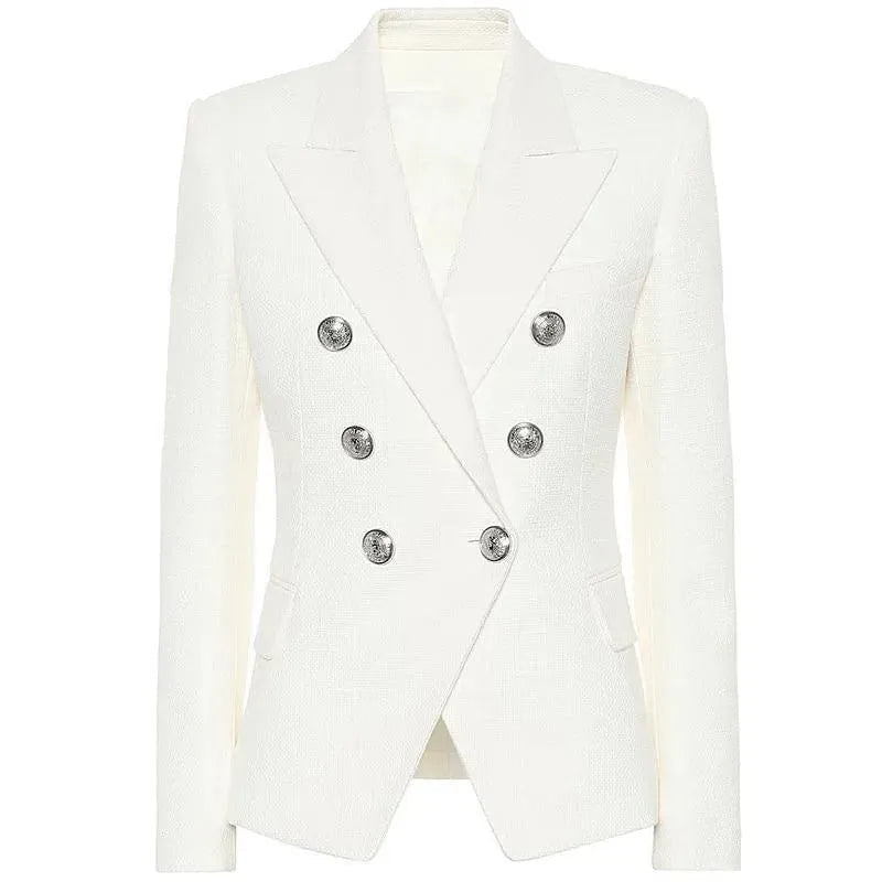 White Party Blazer Women - Casual - Plain-Solid - Double-Breasted Blazer - LeStyleParfait