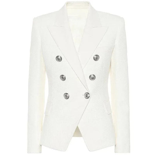 White Party Blazer Women - Casual - Plain-Solid - Double-Breasted Blazer - LeStyleParfait