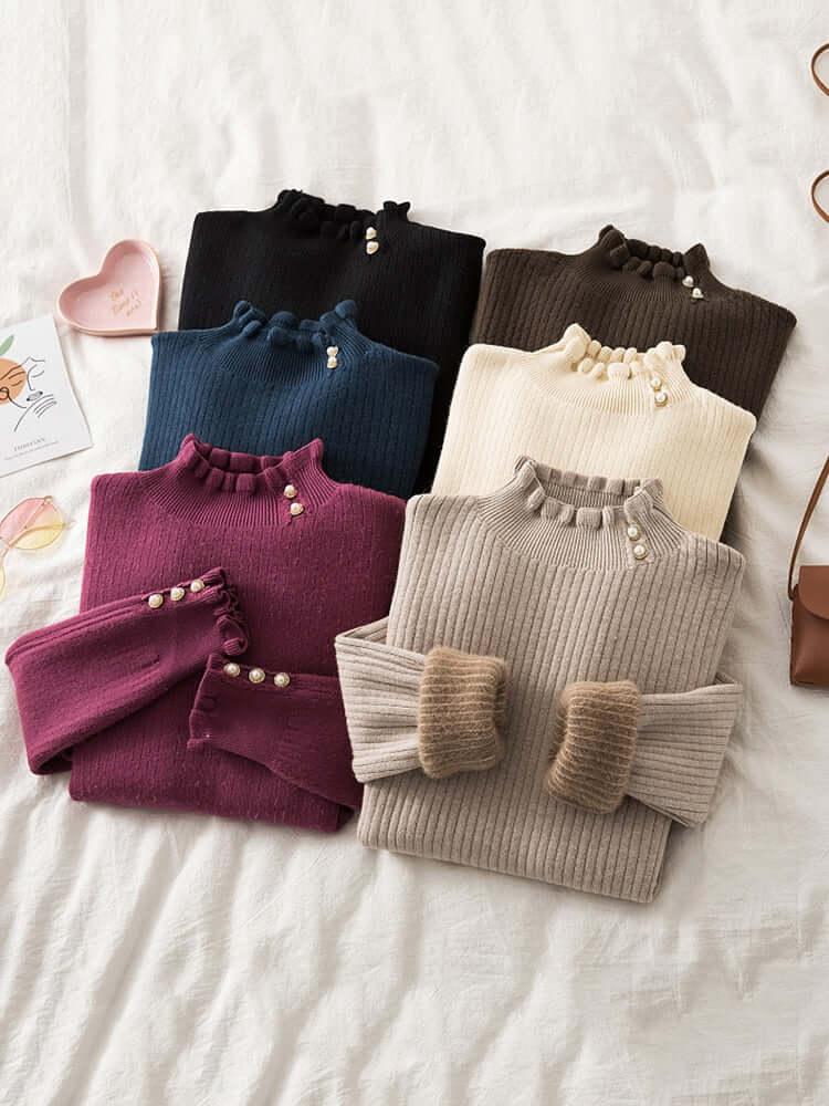 Winter Ruffled Mock Neck Sweaters - Sweater - LeStyleParfait Kenya