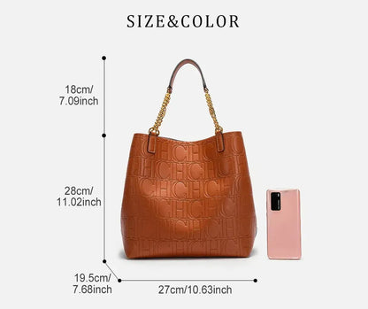 Fashionable Retro Women's New Solid Color Shoulder Bag Casual Large Capacity PU Material Women's New Handbag - - LeStyleParfait