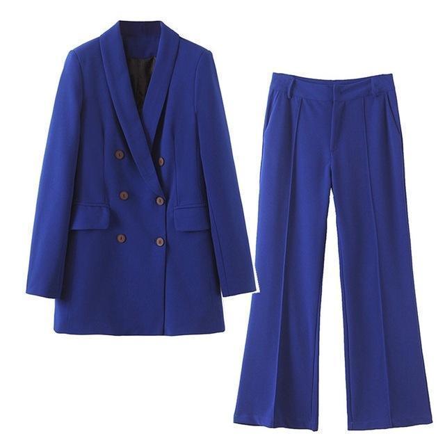 Buy Women Pants Suit, Double Breast Suit, High Waist, Blue at ...