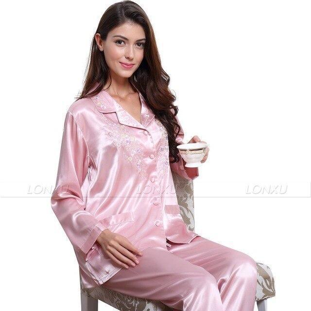 Women Silk Pajama, Embroidered - Pajama Pant Set - LeStyleParfait