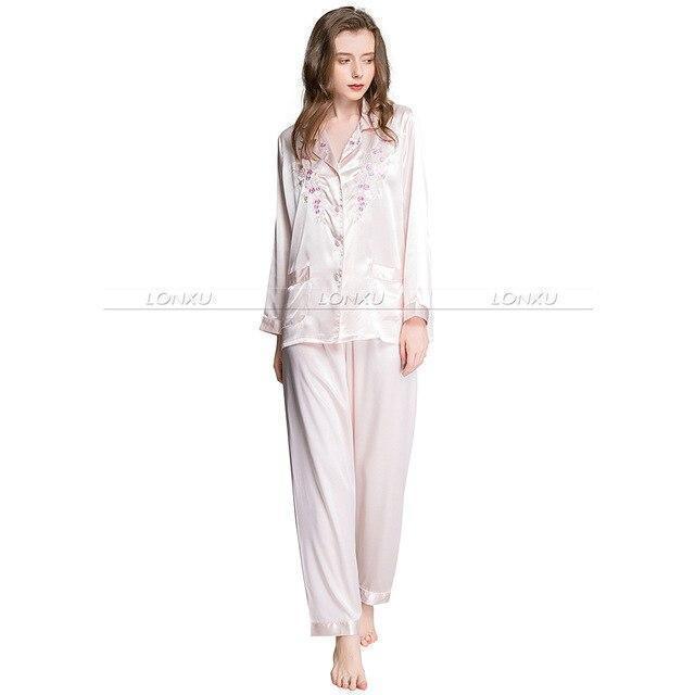 Women Silk Pajama, Embroidered - Pajama Pant Set - LeStyleParfait