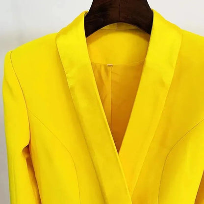 Yellow Tuxedo Blazer Dress - Blazer Dress - LeStyleParfait