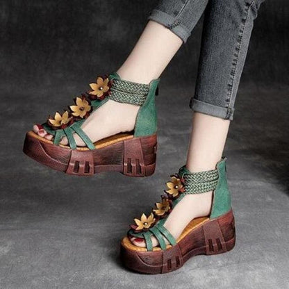 Block Floral Peep Toe Wedge Sandals - Wedge Shoes - LeStyleParfait Kenya