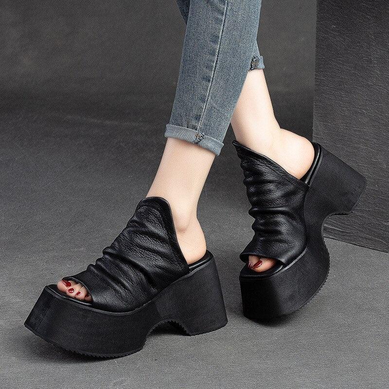 Womens leather wedge on sale shoes