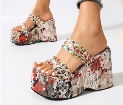 Chunky Printed Wedge Sandals - Wedge Shoes - LeStyleParfait Kenya