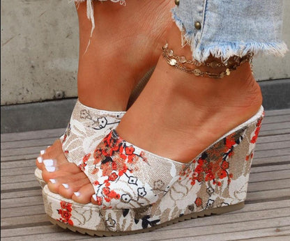 Chunky Printed Wedge Sandals - Wedge Shoes - LeStyleParfait Kenya