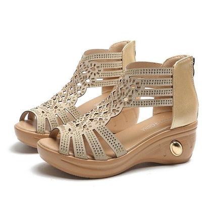 Elegant Hollow-Out Wedge Sandals - Wedge Shoes - LeStyleParfait Kenya