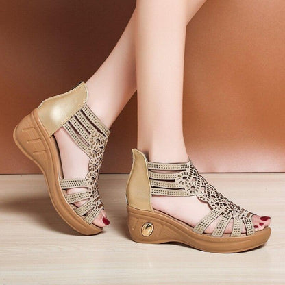 Elegant Hollow-Out Wedge Sandals - Wedge Shoes - LeStyleParfait Kenya