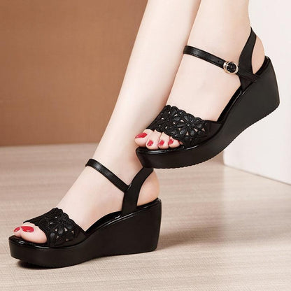 Floral Cut-out Wedge Sandal Shoes - Wedge Shoes - LeStyleParfait Kenya