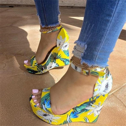 Floral Peep Toe Wedge Shoes - Wedge Shoes - LeStyleParfait Kenya