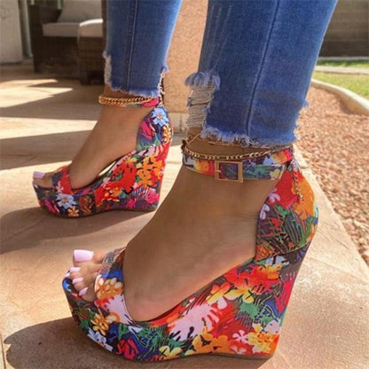 Floral Peep Toe Wedge Shoes - Wedge Shoes - LeStyleParfait Kenya