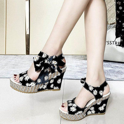 Floral Print Peep Toe Wedge Sandals - Wedge Shoes - LeStyleParfait Kenya