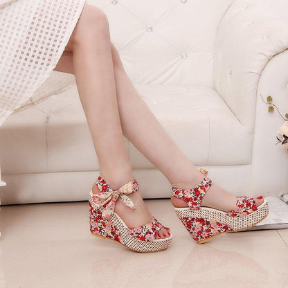 Floral Print Peep Toe Wedge Sandals - Wedge Shoes - LeStyleParfait Kenya