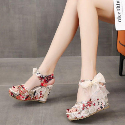 Floral Print Peep Toe Wedge Sandals - Wedge Shoes - LeStyleParfait Kenya