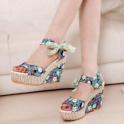 Floral Print Peep Toe Wedge Sandals - Wedge Shoes - LeStyleParfait Kenya