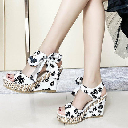 Floral Print Peep Toe Wedge Sandals - Wedge Shoes - LeStyleParfait Kenya