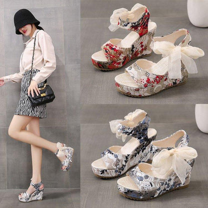 Floral Print Peep Toe Wedge Sandals - Wedge Shoes - LeStyleParfait Kenya