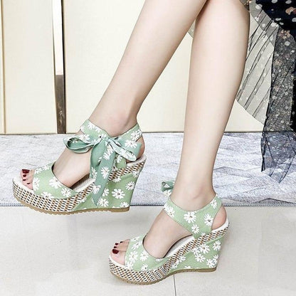 Floral Print Peep Toe Wedge Sandals - Wedge Shoes - LeStyleParfait Kenya