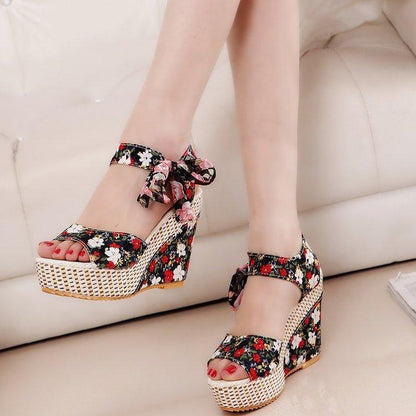 Floral Print Peep Toe Wedge Sandals - Wedge Shoes - LeStyleParfait Kenya