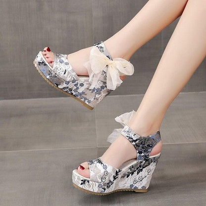 Floral Print Peep Toe Wedge Sandals - Wedge Shoes - LeStyleParfait Kenya