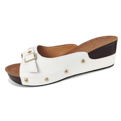 Front Buckle Low Wedge Sandals - Wedge Shoes - LeStyleParfait Kenya