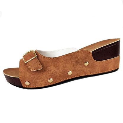 Front Buckle Low Wedge Sandals - Wedge Shoes - LeStyleParfait Kenya