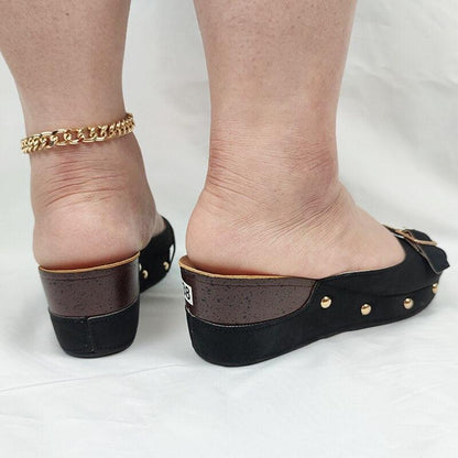 Front Buckle Low Wedge Sandals - Wedge Shoes - LeStyleParfait Kenya